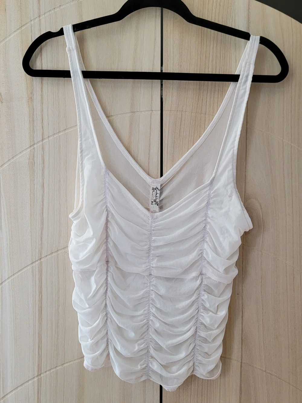 Free People Ruched White V-Neck Tank Top